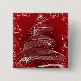 Badge Carré 5 Cm Bouton Abstrait Red Christmas Tree Swirls Holiday