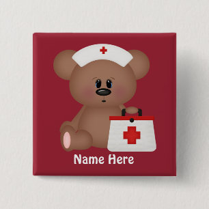 Badge Carré 5 Cm Bouton Ajouter un nom à l'infirmière de dessin ani