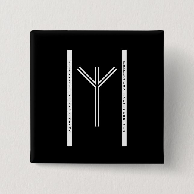 Badge Carré 5 Cm Bouton Algiz BW (Arrondi) (Devant)