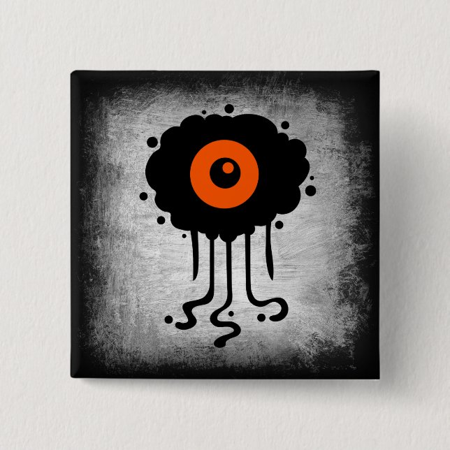 Badge Carré 5 Cm Bouton Alien Cyclope Halloween (Devant)