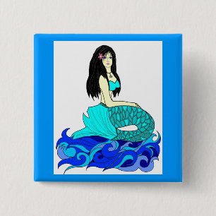 Badge Carré 5 Cm Bouton Aloha Mermaid