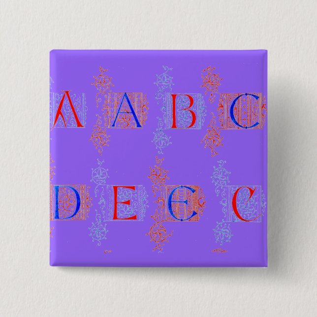 Badge Carré 5 Cm Bouton Alphabet (Devant)