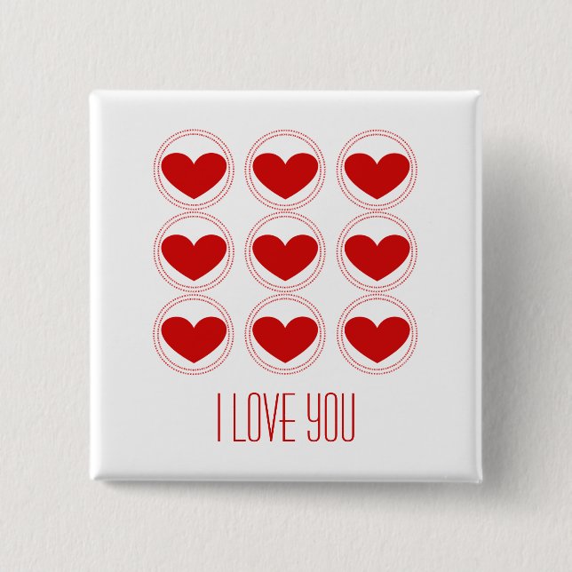 Badge Carré 5 Cm Bouton Amour Coeur Mod, Rouge (Devant)