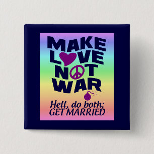 Badge Carré 5 Cm Bouton Amour pas guerre
