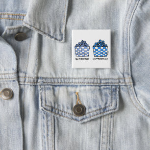 Badge Carré 5 Cm Bouton Amusant Bleu bleuet Carton Bouton Lover Blu