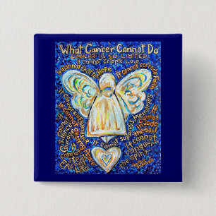 Badge Carré 5 Cm Bouton Angel Cancer Bleu & Or
