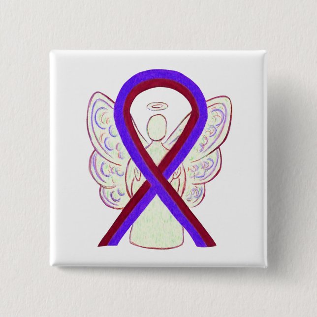 Badge Carré 5 Cm Bouton Angel du ruban de sensibilisation au violet (Devant)
