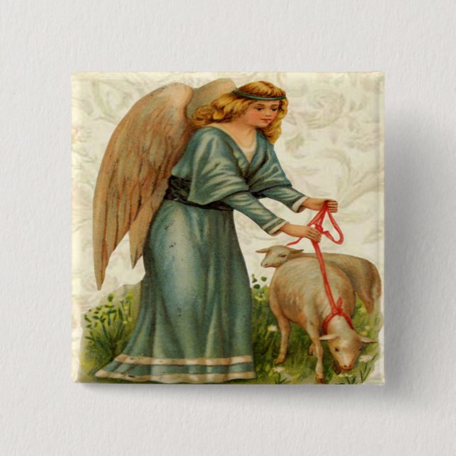 Badge Carré 5 Cm Bouton Angels Little Lamb (Devant)