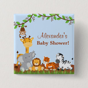 Badge Carré 5 Cm Bouton animal de baby shower de garçon de jungle
