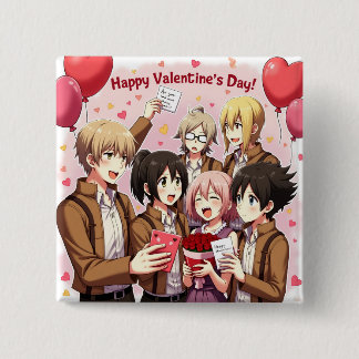 BADGE CARRÉ 5 CM BOUTON ANIME JOUR DE VALENTINE