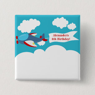 Badge Carré 5 Cm Bouton Anniversaire du petit avion mignon