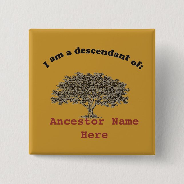 Badge Carré 5 Cm Bouton - Arbre de famille et nom de l'ancêtre (Devant)