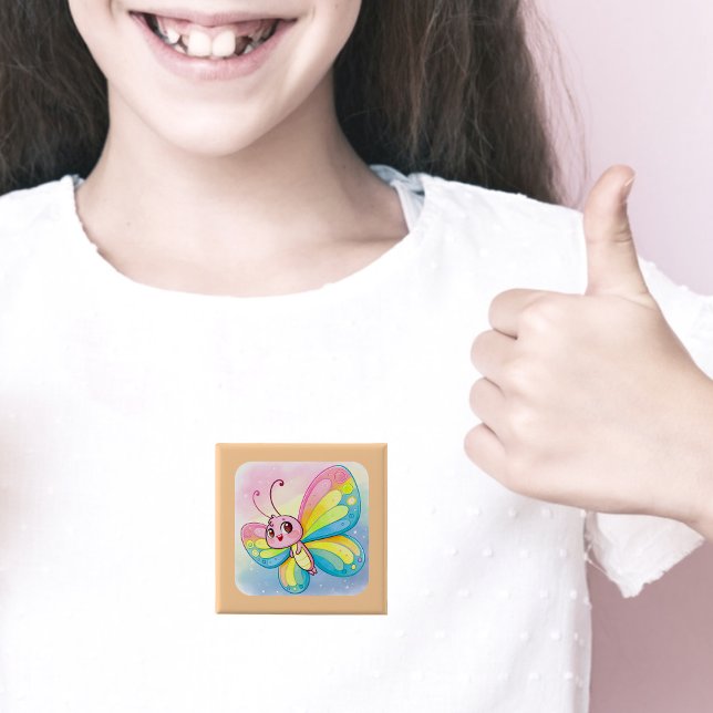 Badge Carré 5 Cm Bouton Arc-en-ciel (Créateur téléchargé)