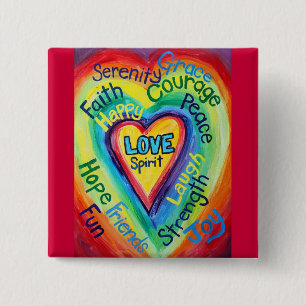 Badge Carré 5 Cm Bouton Arc-en-ciel Coeur Esprit Mots