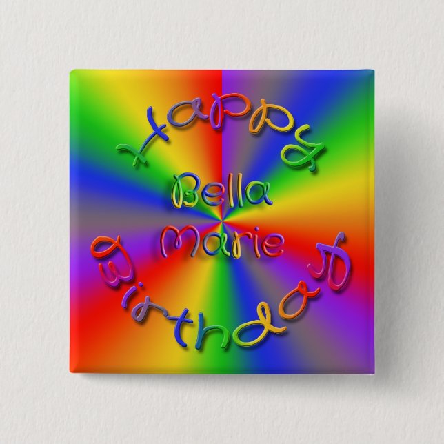 Badge Carré 5 Cm Bouton arc-en-ciel Customisé pour un joyeux annive (Devant)