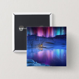 Badge Carré 5 Cm Bouton arc-en-ciel d'hiver