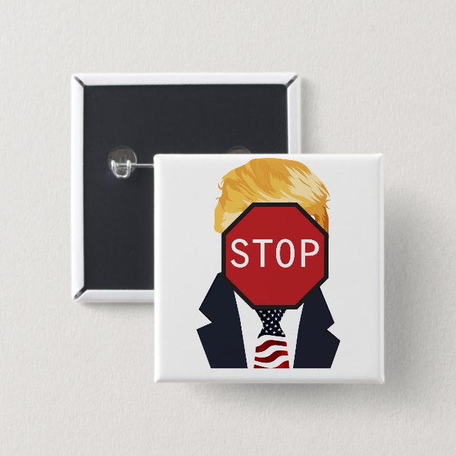 Badge Carré 5 Cm Bouton Arrêter Trump (Devant & derrière)