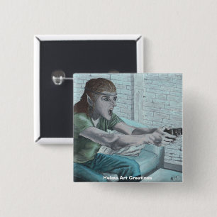 Badge Carré 5 Cm Bouton Art Imaginaire du Joueur vidéo Elf