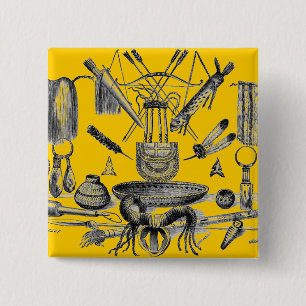 Badge Carré 5 Cm Bouton Artefacts indiens
