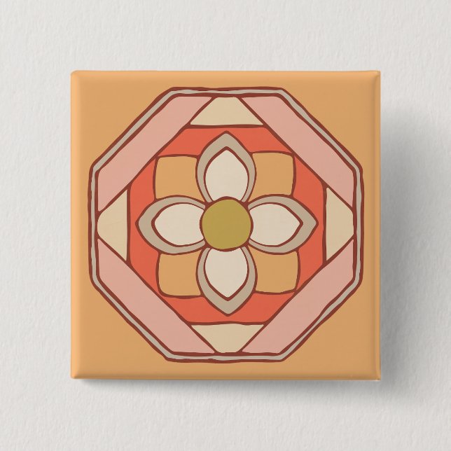 Badge Carré 5 Cm Bouton Arts Motifs traditionnels coréens (Devant)