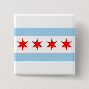 Badge Carré 5 Cm Bouton avec drapeau de Chicago, Illinois