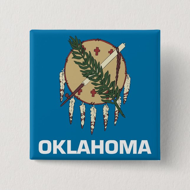 Badge Carré 5 Cm Bouton avec drapeau de l'Oklahoma (Devant)