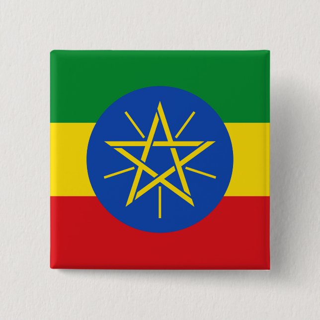 Badge Carré 5 Cm Bouton avec drapeau d'Ethiopie (Devant)