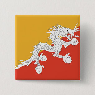 Badge Carré 5 Cm Bouton avec drapeau du Bhoutan