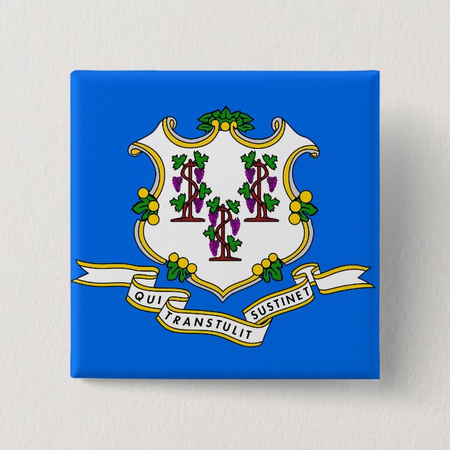 Badge Carré 5 Cm Bouton avec drapeau du Connecticut (Devant)