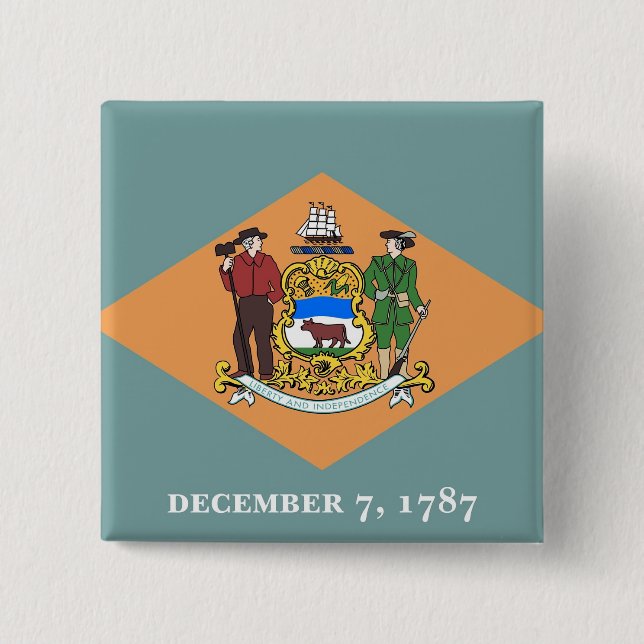 Badge Carré 5 Cm Bouton avec drapeau du Delaware (Devant)