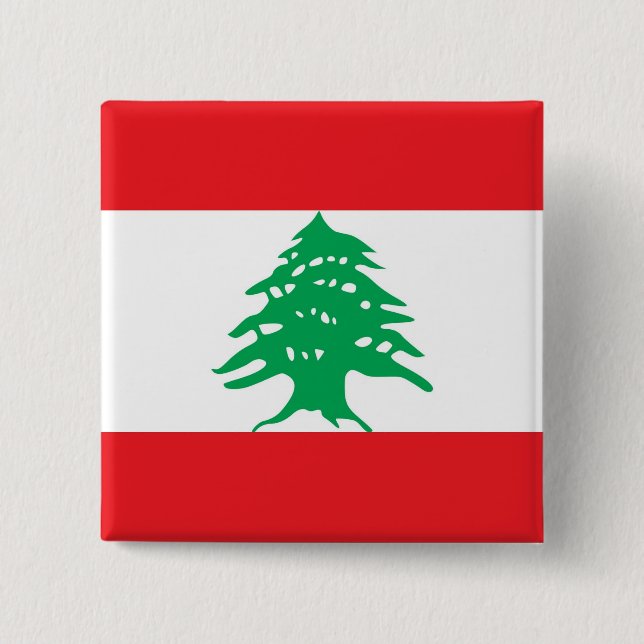 Badge Carré 5 Cm Bouton avec drapeau du Liban (Devant)