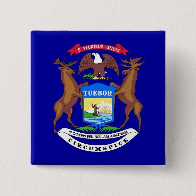 Badge Carré 5 Cm Bouton avec drapeau du Michigan (Devant)