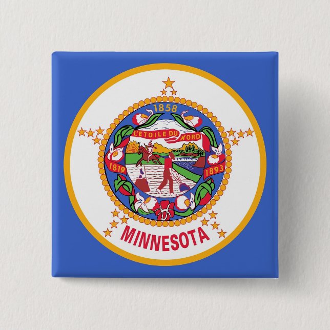Badge Carré 5 Cm Bouton avec Drapeau du Minnesota (Devant)