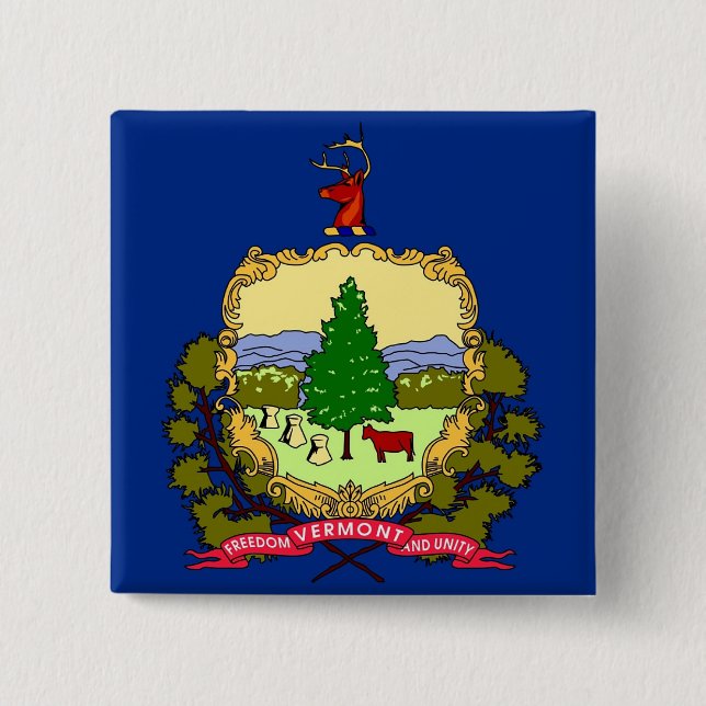 Badge Carré 5 Cm Bouton avec drapeau du Vermont (Devant)