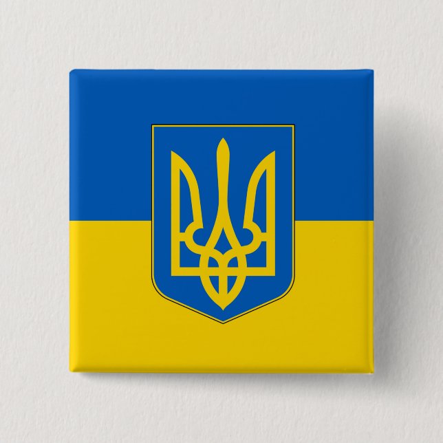Badge Carré 5 Cm Bouton avec drapeau d'Ukraine (Devant)