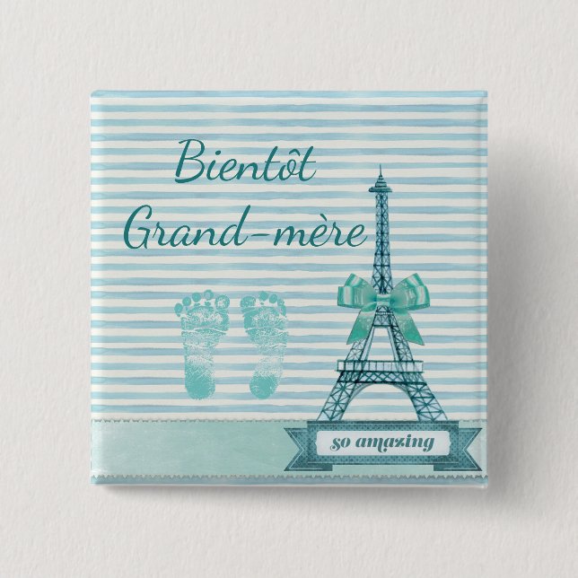Badge Carré 5 Cm Bouton Baby shower Bientôt Grand-mère (Devant)