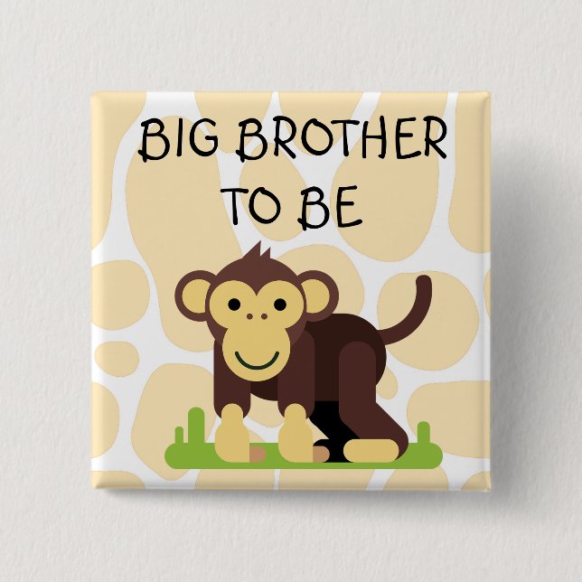 Badge Carré 5 Cm Bouton Baby shower Big Brother avec singe (Devant)