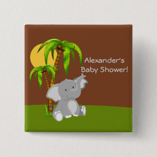 Badge Carré 5 Cm Bouton Baby shower d'éléphant de la petite jungle