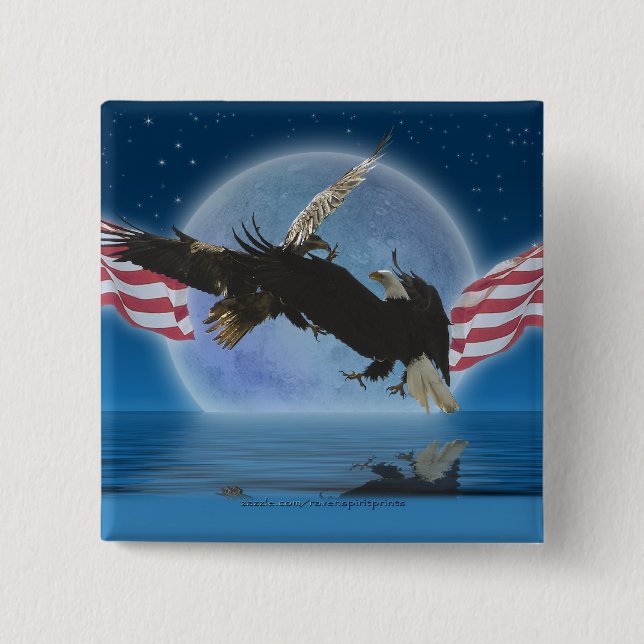 Badge Carré 5 Cm Bouton BALD EAGLE & US FLAG Patriot Series (Devant)