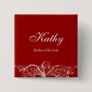 Badge Carré 5 Cm Bouton Balise du nom du mariage Architecture rouge