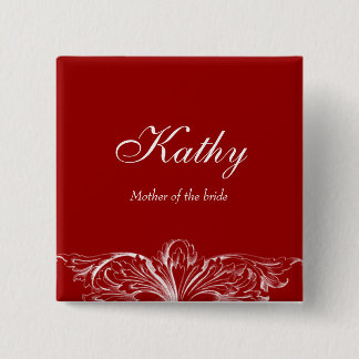 Badge Carré 5 Cm Bouton Balise du nom du mariage Architecture rouge