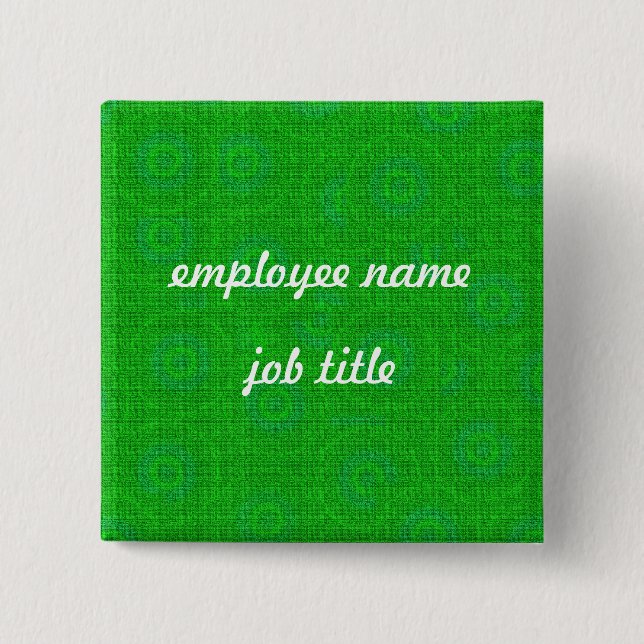 Badge Carré 5 Cm Bouton Balise Nom de l'employé rétroactif vert (Devant)