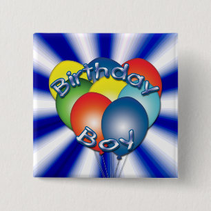 Badge Carré 5 Cm Bouton Ballons pour garçons d'anniversaire