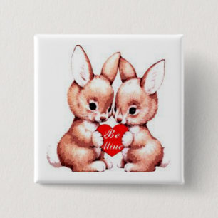 Badge Carré 5 Cm Bouton Be Mine Valentine Bunnies
