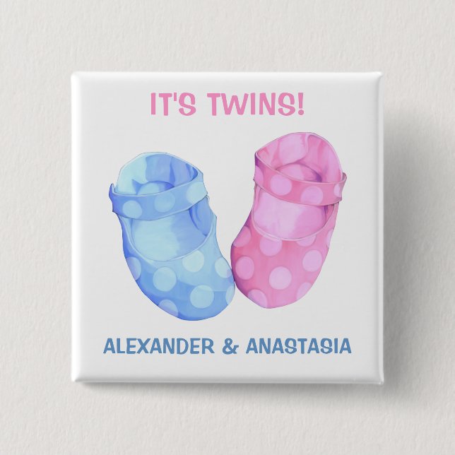 Badge Carré 5 Cm Bouton Bébé Twins Booties (Devant)
