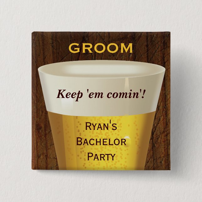 Badge Carré 5 Cm Bouton Big Beer Bachelor (Devant)