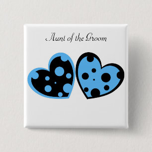 Badge Carré 5 Cm Bouton bleu-clair et noir de coeurs