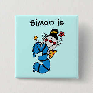 Badge Carré 5 Cm Bouton bleu clown 3e anniversaire