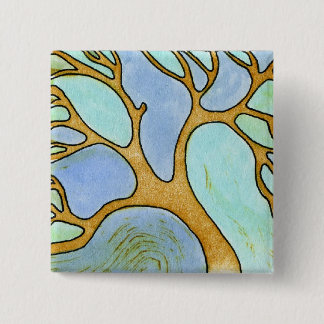 Badge Carré 5 Cm Bouton bleu d'art d'arbre