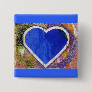 Badge Carré 5 Cm Bouton bleu de coeur